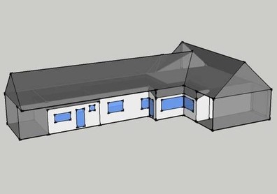 Obr. 1: 3D model rodinnho domu (program SketchUp)