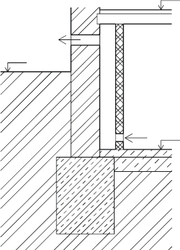 Obr. 1: Schmata vzduchovch dutin, vytvoench pomoc pedsazench zdnch stn situovanch na vnitn stran vlhk zdi nad rovn podlahy: d – vzduchov dutina s pvodem vzduchu z interiru a s odvodem do exteriru