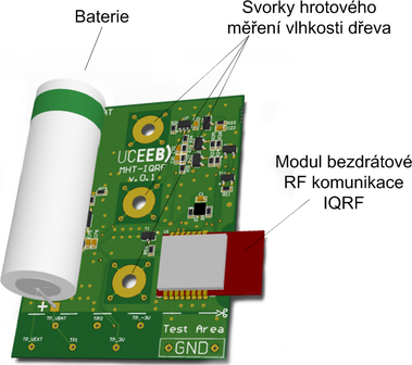Obr. 7 – Elektronika bezdrátového kombinovaného senzoru měřícího teplotu, vzdušnou vlhkost a hmotnostní vlhkost dřeva
