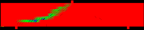 Obr. 11 Numerick simulace – smykov trhlina (min. tl. 0,1 mm vykreslen trhliny)