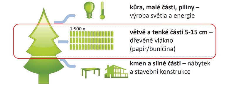 Z jednoho prmrnho stromu je mono zskat paprovho vlkna (buniiny) pro cca 1500 ks npojovch karton o objemu 1l.