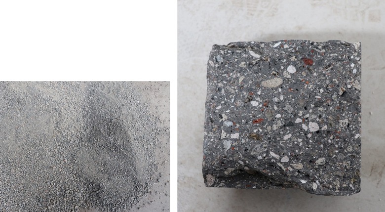 Obr. 6. Vliv pouitho recykltu na vizuln kvality materilu – podl cihelnho a betonovho recykltu – vzorek z betonovho recykltu (foto – autor)