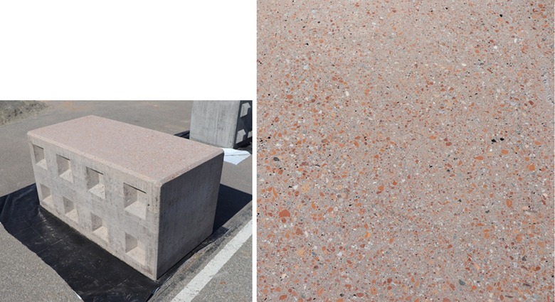 Obr. 14. Pklad pouit materilu ve vrobcch – zkuebn blok, smsn recyklt z cihel a betonu, brouen povrch (foto – autor)