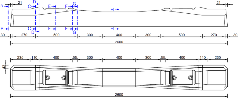 Obr. 3a – Parametre skanch predptch podvalov typu B70 W-49 G, rozmery v [mm]
