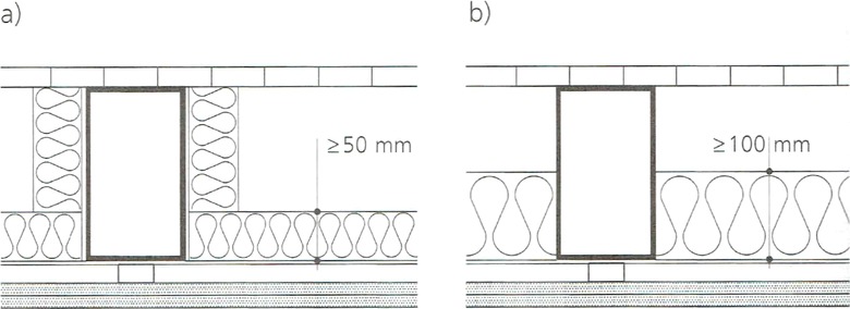Obr. 7: Možnosti zlepšení akustických vlastností stropu vložením akustické izolace mezi stropní trámy (zdroj: [10])