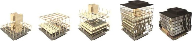 Obr. 1 Model budovy WIDC s jdrem z CLT panel