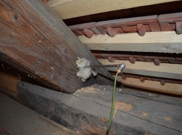 Obr. 8b: Ukzka horkovzdun sanace devnch prvk krovu. Termoelektrick snma v menm prvku. (Foto: A. Nasswettrov)