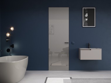 Bezfalcov dvee SAPELI MAXIM, sklo Diamant ir RAL 7030, zrube skryt hlinkov SAP 911, klika Minimal