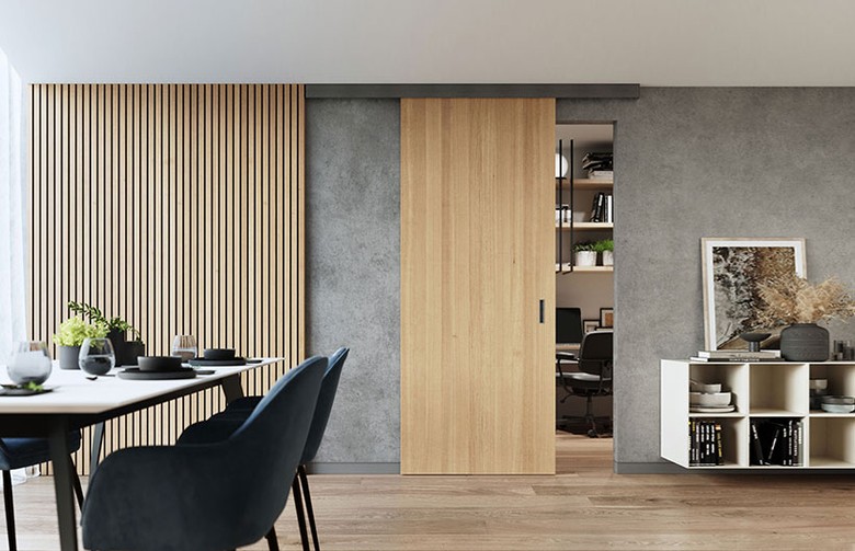 Posuvný systém TRIX TRENDY do stropu, dveře MASTER. Foto: JAP FUTURE