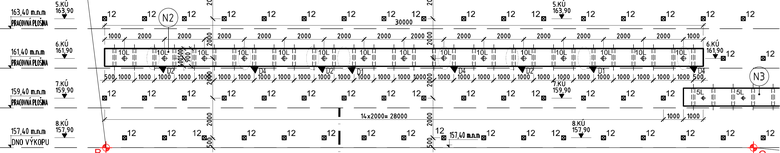 Obr. 11 – Nosník s 10-lanovými kotvami v pohľade