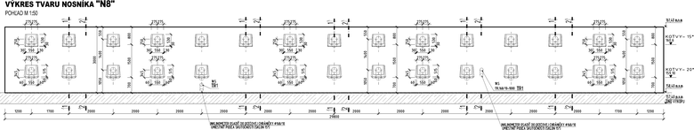 Obr. 12 – Nosník s 19-lanovými kotvami v pohľade – kotvy v dvoch radoch