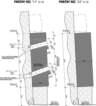 Obr. 13b – Nosníky s 19-lanovými kotvami v reze