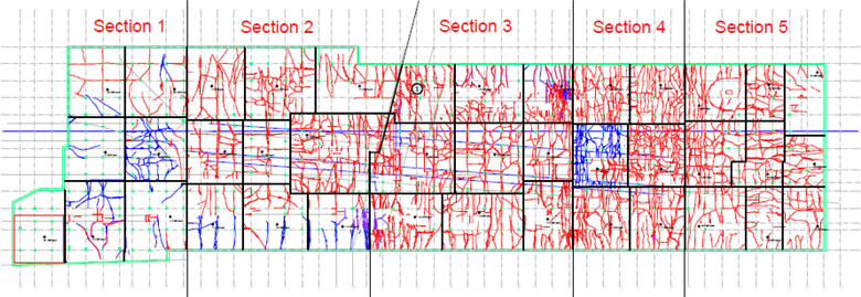 Obr.&nbsp;2 Rozdelenie presakuj�cich trhl�n v&nbsp;z�kladovej doske