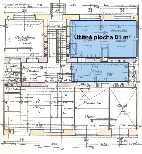 Obr.&nbsp;3 – Zařazení bytu domovníka do bytového fondu domu (+61&nbsp;m²). Fig.&nbsp;3 – Inclusion of the caretaker's apartment in the housing stock of the house (+61&nbsp;m²)