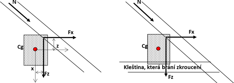 Obr. 19 Síly působící na vaznici – kroutící moment k těžišti Cg je Mx = Fx . z + Fz . x