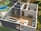 Dům, interiér i zahrada v jednom - český 3D plánovač nabízí i AI vizualizaci Tentýž návrh dvakrát: vlevo 3D model domu se zahradou z plánovače Homeplot, vpravo realistická vizualizace, kterou z něj vytvořila umělá inteligence. Foto: Jan Fűri, Homeplot